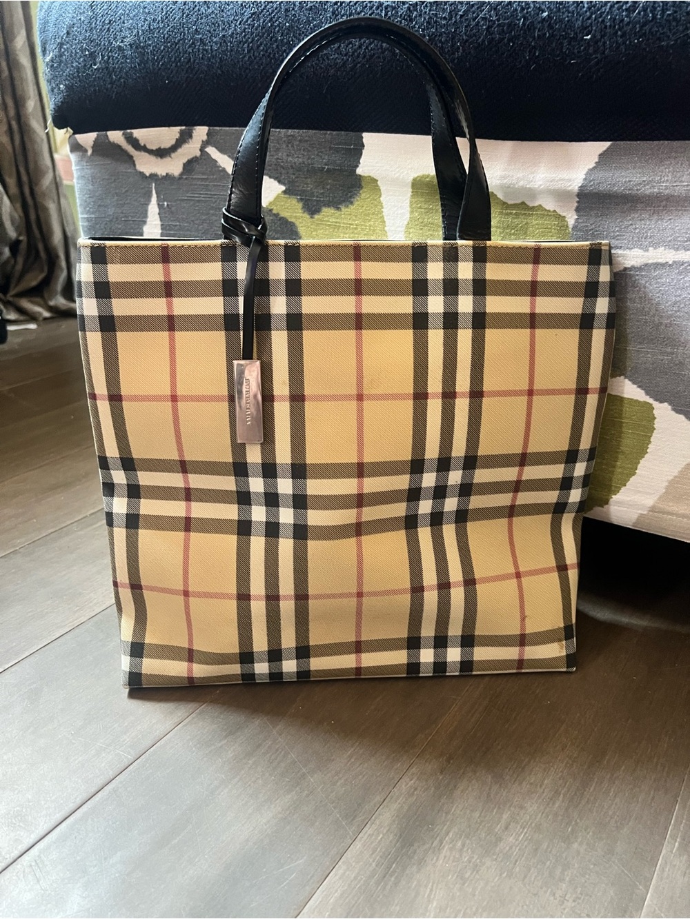 Burberry Classic Nova CheckPlaid Tote Bag with Black Handles, pre-loved
